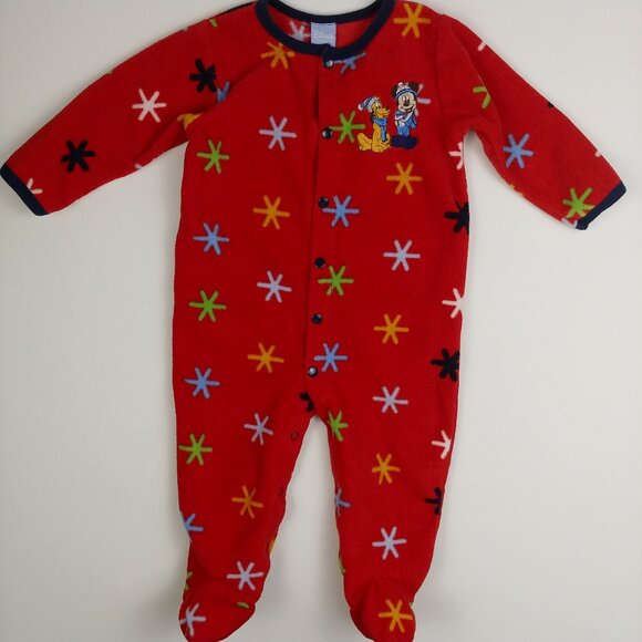 Disney Baby Red Fleece Footie Mickey Mouse and Pluto Pajama 3-6 Months - Picture 1 of 10